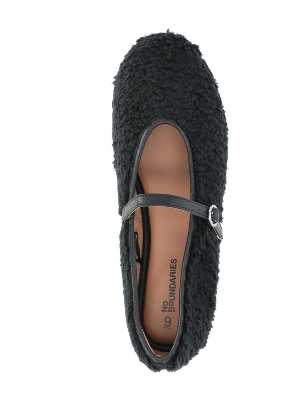No Boundaries Black Faux Shearling Mary Jane Flats Size 8 - Picture 6 of 11